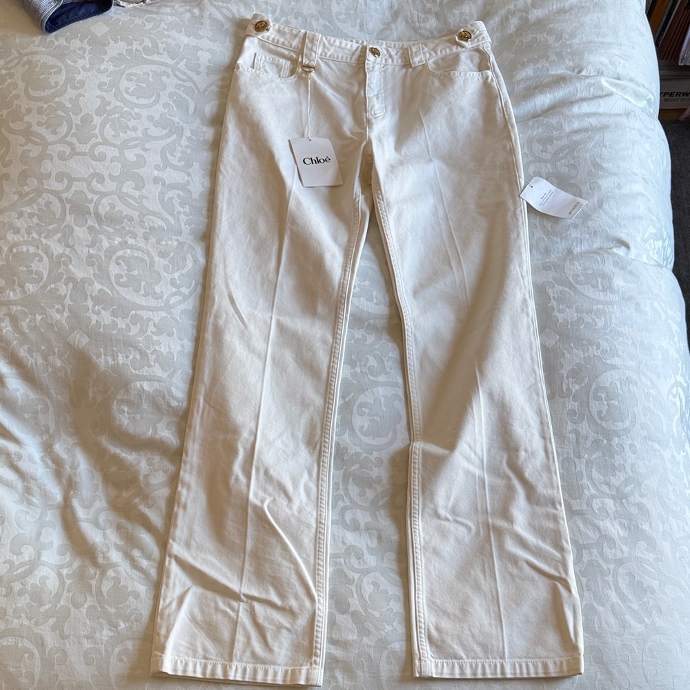 NWT Chloé Cotton Canvas Straight Leg Iconic Milk Trousers Winter 2025 size 38